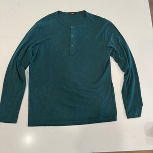 Theory Men's Long Sleeve Arlee Henley Seamoss Strato Forest Large